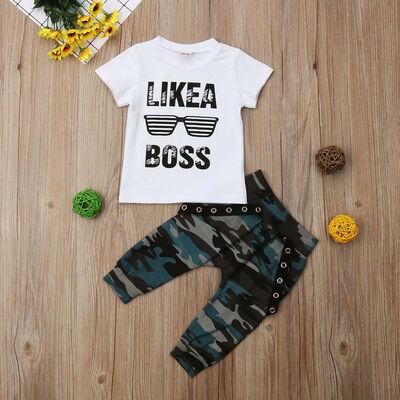 

2PCS Toddler Baby Boys Hip Hop Tops T-shirt Camo Pants Outfits Set Clothes