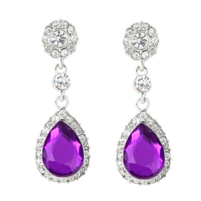 

Fashion Flower Rhinestone Drop Pendant Earrings Women Party Engagement Jewelry