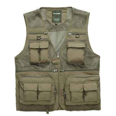 

Men Vest Jacket Outdoor Fishing Solid Color Multi-Pocket Zipper Casual Waistcoat