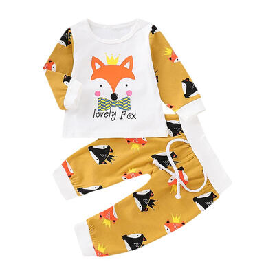 

2pcsset Cute Kids Boys Girls Animal Print Summer Long Sleeve Tops Pants