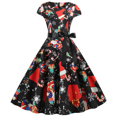 

Tailored Women Vintage Short Sleeve Christmas 1950s Housewife Evening Party Prom Dress