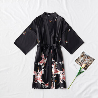 

Gobestart Women Pajamas Silk-Like Fashionable Crane Sexy Nightgown Bathrobe Sexy Underwear