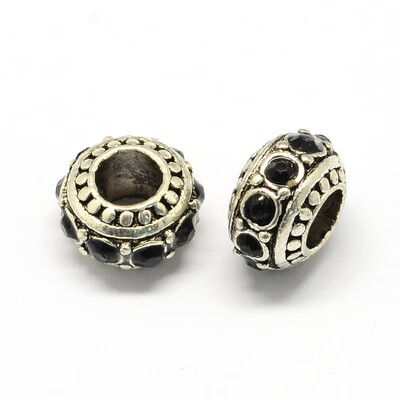 

Alloy Rhinestone European Beads Rondelle Large Hole Beads Jet 11x7mm Hole 5mm