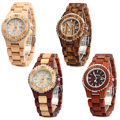 

BEWELL ZS-100BL Wooden Women Quartz Watch with Luminous Hands Metal Case 30M Water Resistance