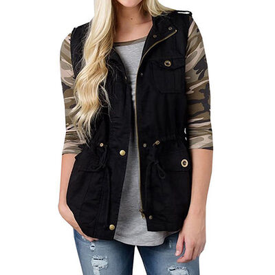 

Womens Military Anorak Safari Utility Fashion Cargo Sleeveless Drawstring Vest