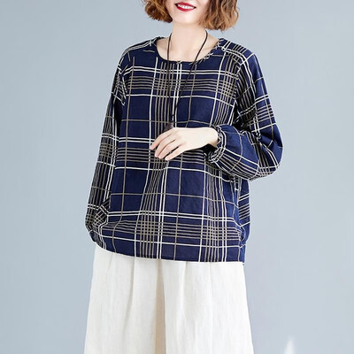 

Women Vintage Loose Blouse Printed Raglan Long Sleeves Oversized Plus Size Cotton Linen Spring Autumn Casual Tops