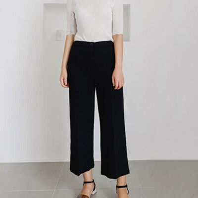 

Women Summer Solid Color Loose Wide Leg Loose Split Elastic High Waist Straight Casual Pants