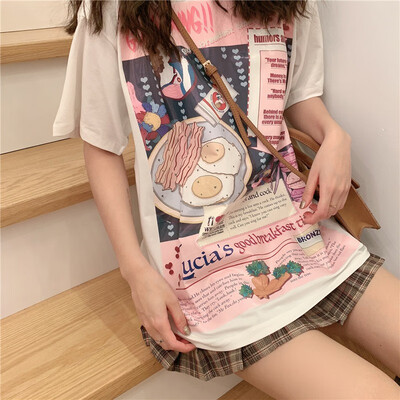 

Summer Fashion Lovely Loose T-shirt Exquisite Novel Cartoon Print Womens T-shirt