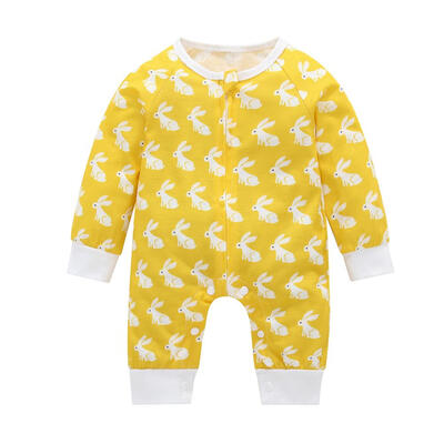 

Newborn Baby Rabbits Print Romper Long Sleeve Front Zipper Casual Jumpsuit