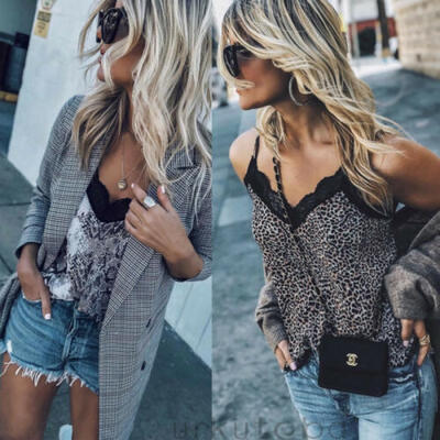 

Women Sexy V Neck Leopard Print Camisole Tank Vest Blouse Cami Crop Top Clubwear