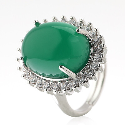 

Emerald Jade Rings Green Chalcedony Gemstone Turquoise Oval Flower Agate Jade