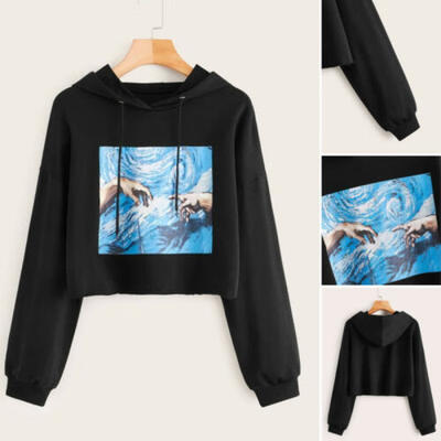 

Hot Women Crop Top Sweater Long Sleeve Pullover Graphic Print Hoodie Sweatshirt