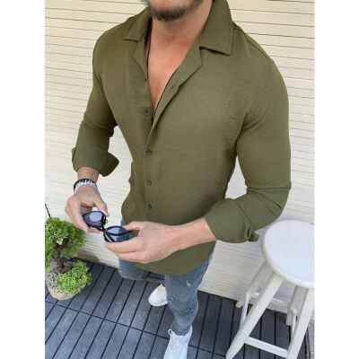 

Mens Long Sleeve Linen Tight Shirt Casual Shirt Breathable Soft V-Neck Tops
