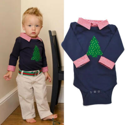 

Newborn Baby Boy Long Sleeve Gentleman Romper Christmas Tree Bodysuit Outfits