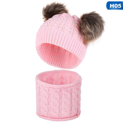 

2019 New Winter Hat Scarf Set For 0-2 Years Boys Girls Children Cotton Warm Pom Poms Twist Pattern Solid Color Cute Unisex Hat