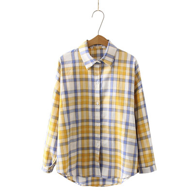 

Korean Fashion Plaid Printed Blouses Shirt Women Long Sleeve Lapel Shirt Office Lady Tops Female Loose Casual Blusas