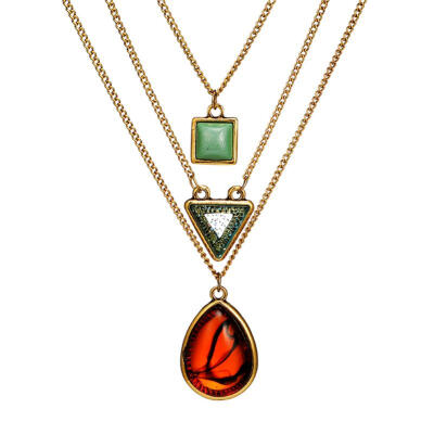 

Tocona Charming Gold Chain Necklace Red Green Rhinestone Geometric Oval Triangle Square Layered Necklaces Party Jewelry 6924