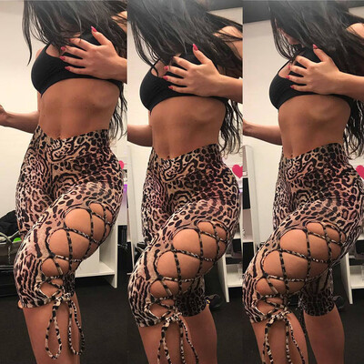 

Tailored Womens Summer Fashion Sexy Leopard Print Lace Up Sports Pants Yoga Pants