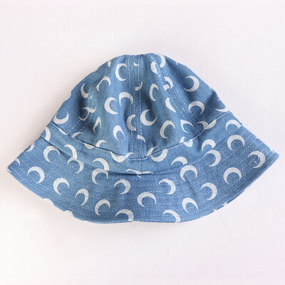 

New autumn tide boy&girl baby moon print denim blue fisherman hat foldable sun hat basin hat