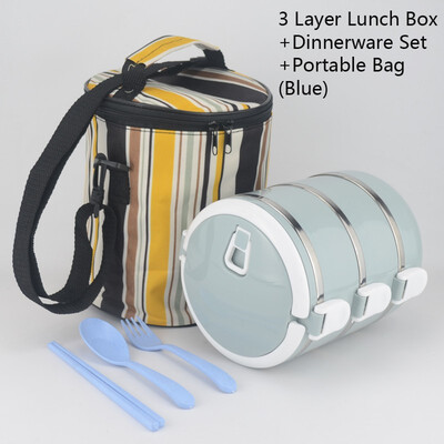 

Natural Nordic Design colorful Portable stainless steel lunch box Bento combination container With Spoons&bag Leakproof box