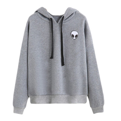 

Apring Women Casual Alien Print Hoodies Unisex Lapel Hooded Sweatshirts Pullovers Turn-down Collar