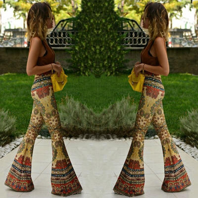 

Fashion Women Flared Legged Palazzo Bell Bottom Boho Pants Stretch High Waist
