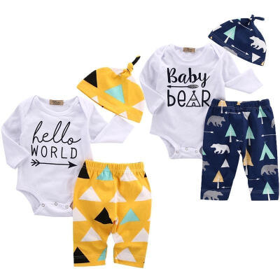 

Newborn Girl Boy Baby Bear Cotton Romper Pants Hat Baby Coming Home Outfits Set