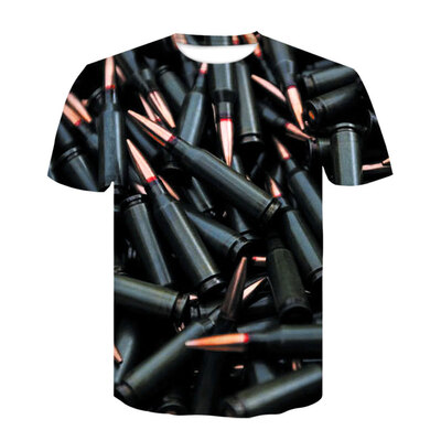 

Summer Men\s Short Sleeve Personality Bullet 3D Digital Print T-Shirt