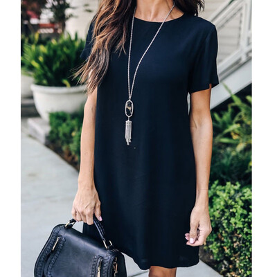 

Womens Short Sleeve Casual Solid T-Shirt Loose Dress