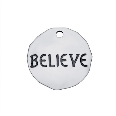 

304 Stainless Steel Pendants Flat Round with Word Believe Stainless Steel Color 16x1mm Hole 15mm
