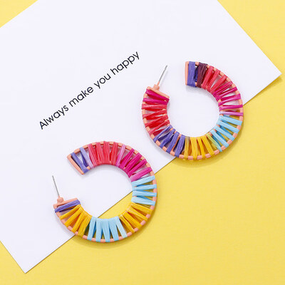 

Flashbuy Trendy Rafite Round Pendantes Rattan Earrings Style Handmade Rattan Drop Earrings For Women Party Fashion Jewelry