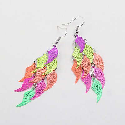 

One Pair New Fashion Gold & Silver Color Multichip Bohemian Jewelry Drop Wings Earrings For Women