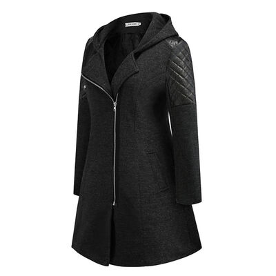

Women Autumn Winter Warm Long-sleeved Hooded Coat Jacket Solid Color Coat Zipper Tops
