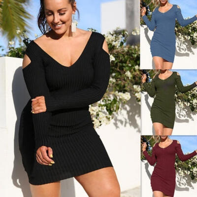 

Women Autumn Winter Long Sleeve Jumper Sweater Top Slim Party Bodycon Mini Dress