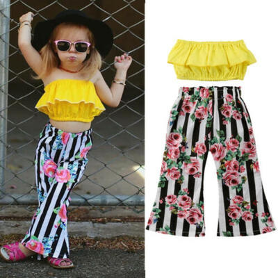 

Toddler Kids Girls Clothes Ruffle Crop Tops ShirtFlared Pants 2PCS Outfits Set