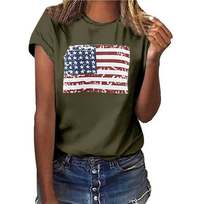 

Starmoon Women Plus Size National Flag Independence Day Print Short Sleeve T-Shirt Tops