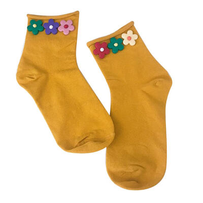 

Fashion Women Colorful Flower Curl Edge Breathable Cotton Over Ankle Short Socks