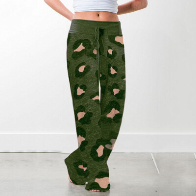 

Women Ladies Summer Leopard Prints Drawstring Wide Leg Pants Leggings