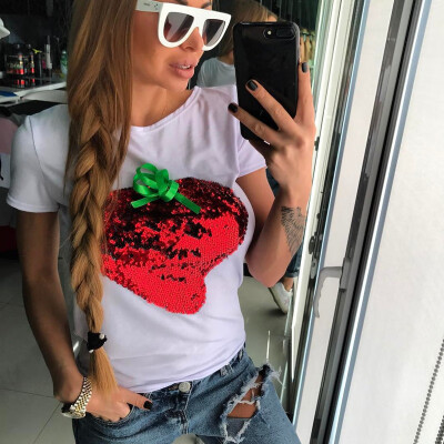 

Nomeni Women Sequins Casual Short Sleeve Top Shirt Loose T-shirt Blouse