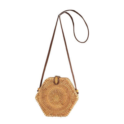 

Retro Handmade Hexagon Rattan Straw Bags Women Beach Messenger Shoulder Bag