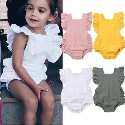 

Summer Newborn Infant Baby Girl Ruffle Solid Romper Bodysuit Jumpsuit Outfit Clothes