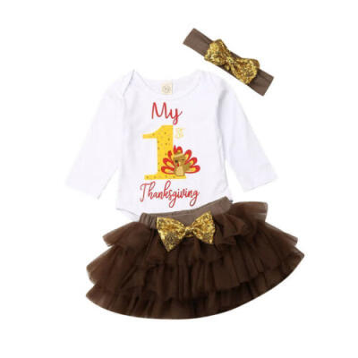 

US My 1st Thanksgiving Newborn Baby Girl Romper Fancy Tutu Dress Outfits Clothes