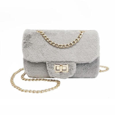 

Women Solid Chain Flap Handbag Plush Shoulder Messenger Bags Crossbody Bag