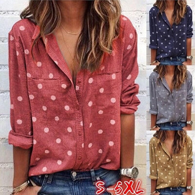 

2019 AliExpress wish Amazon Amazon Europe hot sale explosions dot print long-sleeved shirt female 827 gray