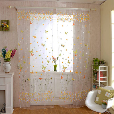 

Butterfly Printed Tulle Door Window Balcony Sheer Panel Screen Curtain Colorful