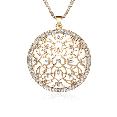 

Crystal New Year Gifts Maxi Pendants Necklaces Silver Gold Color Kolye Women Vintage Charm Flower Necklace