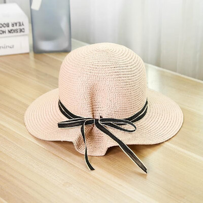 

Women Hat Summer Fall Sunscreen Bow Straw Weaving Hat Wide Brim Folding Collapsible Travel Beach Suns Visor UV Protection Cap Khak