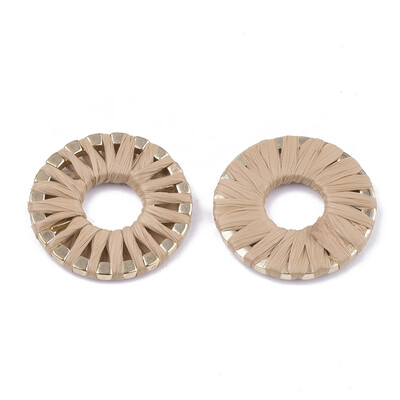 

Handmade Raffia Woven Linging Rings with Alloy Findings Donut Light Gold BurlyWood 205x25mm Inner Diameter 75mm