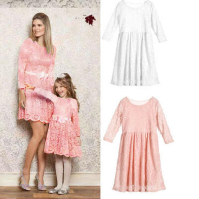 

Family Matching Outfits Mother And Daughter Clothes Dress Baby Girls Lace Shirts