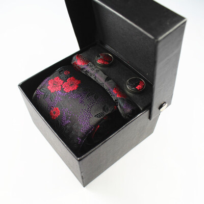 

Customized new tie four-piece high-grade polyester silk yarn-dyed jacquard cashew flower tie set